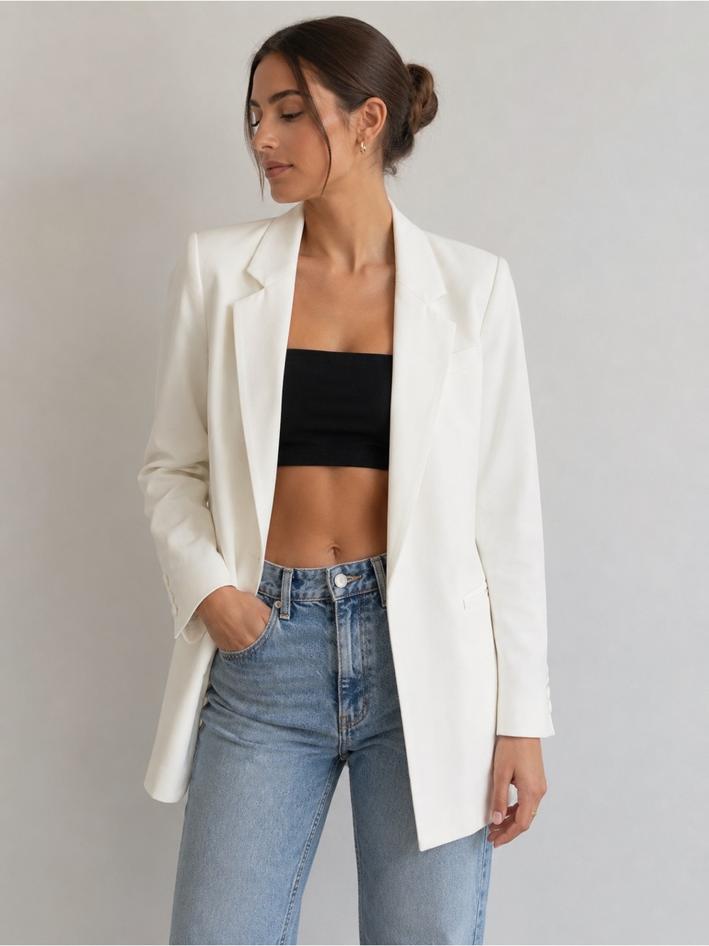 Rachel Zoe White Longline Tuxedo Blazer Size Small